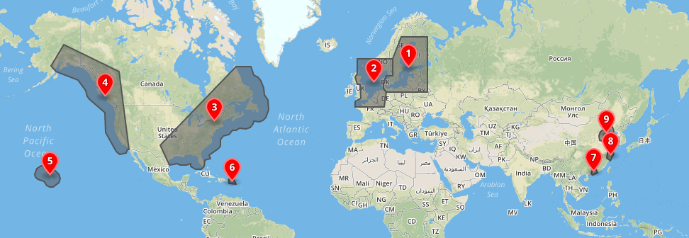 ECA zones included for maritime distance calculation